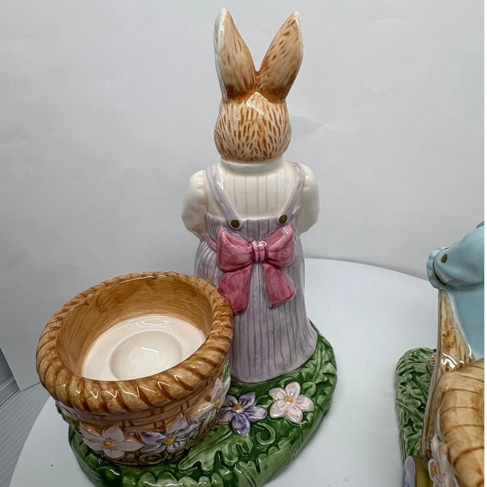 Avon Springtime Collection Ceramic Bunny Rabbit Candle Holder Figurines Easter